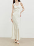 2025 Cool acetic acid satin crepe 45 degree oblique cut pendant thin three-dimensional split U-neck sleeveless paper person dress