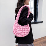 HULIANFU 2025 Nylon cloth pleated cloud bag girl girl sweet pink bubble bag Japanese and Korean popular single shoulder underarm puff bag