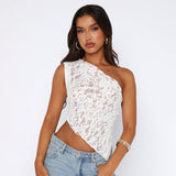women's clothing popular summer new women's clothing  solid color waist asymmetrical diagonal collar top New wholesale