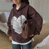 2025 design sense love towel embroidery contrasting color long-sleeved sweater women's spring and autumn new loose hooded sweater women's Popular trade