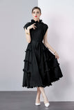 High-end dress dress sweet fungus edge slim long heavy industry pleated chiffon dress women  spring and summer
