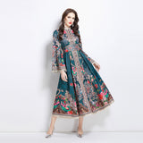 Hot trade New women's clothing export 2025 spring and summer new stand-up collar horn sleeve ethnic lace splicing long jumpsuit