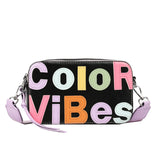 HULIANFU 2025 Customized processed women's bags, new trendy contrasting color letters, camera bags, fashionable double zipper, small square bags, Popular style messenger bags.