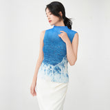 2025 2025 personalized design top summer women's temperament semi-turtleneck gradual change slim versatile sleeveless  T-shirt