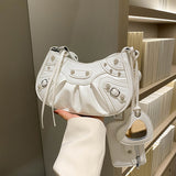 HULIANFU 2025 Crocodile pattern underarm bag women's popular pleated crescent bun mother shoulder bag women's  retro rivet locomotive bag