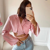2025 fashion sexy babes navel-showing small suit  summer new versatile solid color strap cardigan fake two pieces