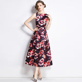Popular trade printed vest dress women's summer dress new waist and thin temperament elegant pendulum dress