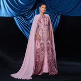 2025 high-end temperament sexy flying sleeves round neck sequined banquet evening dress bridesmaid dress women