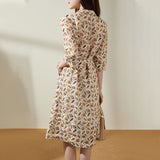 2025 Linen floral dress temperament commuter women's clothing  summer new  short-sleeved medium and long shirt skirt