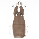 2025 Ins Internet celebrity babes sexy hollow design neck skirt  summer new solid color dew back dress