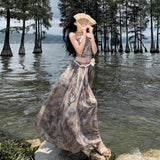 2025 Holiday super fairy beach skirt two-piece set tie-dye tube top women's high-waisted pendulum a-word skirt long skirt set