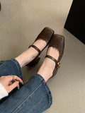 2025  Retro square head light mouth thick heel single shoes female spring and autumn new  evening breeze fairy soft leather Mary Jane small leather shoes