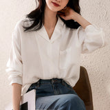 2025 Silky texture mulberry silk shirt texture silk shirt  spring and summer women's new white long-sleeved top