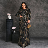 2025 Popular trade Popular,  and the United States fat mm large size women's clothing long-sleeved round neck banquet sexy sequined evening dress dress