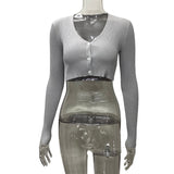HULIANFU Short knitted long-sleeved cardigan popular autumn New new fashionable sexy versatile solid color thin women's top