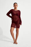 HULIANFU New summer  new knitted sexy big halter beach vacation dress long sleeve hollow perspective women's clothing