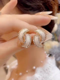 Fashion Geometric Double C Earrings  New Trendy Elegant Silver Needle Anti-Allergy Earrings Temperament Premium Earrings