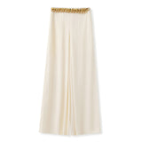Autumn high-end temperament design sense handmade beaded top vertical straight wide-leg trousers suit female M8029