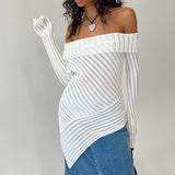 HULIANFU New autumn 2025  new  off-the-shoulder long-sleeved design sense knitted wool slim-fitting outerwear top women