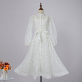 Popular style heavy industry diamond lantern sleeves strap waist single-breasted dress socialite elegant  dress