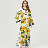 Real shot, retro printing polka dot round neck split-neck long-sleeved personalized dress, loose dress is fashionable and elegant