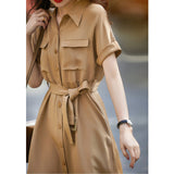 2025 Heavy crepe mulberry silk dress, mulberry silk shirt skirt, high-end tooling style  summer women's clothing, long skirt