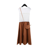 2025 THE MIND Tencel splicing dress 2025 high waist and thin pendulum A-shaped skirt T5012X (with bag)