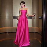 2025 Beauty comes  high-end waist rose red suspender long dress engagement birthday evening dress skirt