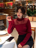 2025 popular winter new temperament stand-up collar mesh bottoming shirt women's versatile and thin top tide 89251