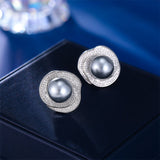 2025 Light luxury high-end  exaggerated stud earrings niche micro-inlaid zircon exquisite temperament personalized high-end pearl earrings