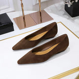 2025 3683-15  style versatile daily simple and comfortable suede pointed head shallow mouth low heel wedge single shoes women's single shoes