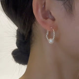 Light luxury pearl broken silver ring earrings 925 silver needle high-end temperament earrings ear buckles show face thin ear jewelry