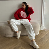 2025 design sense love towel embroidery contrasting color long-sleeved sweater women's spring and autumn new loose hooded sweater women's Popular trade