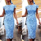 HULIANFU popular New 2025 Popular trade new women's clothing wish  crew neck short-sleeved lace ins medium dress dress