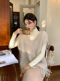 2025 popular autumn and winter temperament fringed loose vest V-neck sleeveless alpaca knitted sweater women 25040