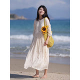 summer new temperament  coffee break dress retro literary and casual waist thin big swing dress women