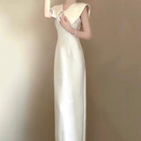 2025 Vintage light wedding dress  satin bride waist thin toast dress engagement socialite temperament small dress dress