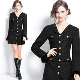 Black Xiaoxiang suit dress women's autumn short skirt high sense rich daughter temperament feather splicing skirt