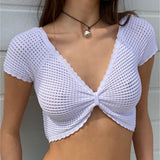 HULIANFU New summer 2025  popular women's clothing sexy Spice Girls knitted hollow short-sleeved chest-wrapped small vest outer wear women