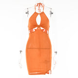 2025 Ins Internet celebrity babes sexy hollow design neck skirt  summer new solid color dew back dress