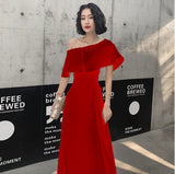 2025 Black evening dress skirt banquet temperament one-word shoulder thin long dress annual meeting high-end light luxury niche graduation dress