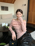 2025 spring new temperament one-word collar versatile bottoming shirt long-sleeved knitted sweater women's top 25020