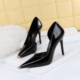 2025 8829-5  style fashionable simple sexy nightclub showing thin thin heel super high heel side hollow light mouth metal shoes