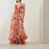 HULIANFU popular new spring and summer off-the-shoulder V-neck women's clothing suspender printing fairy long temperament evening dress big swing dress