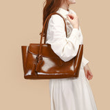 2025 Tote bag popular new retro glossy handbag simple and fashionable shoulder bag large-capacity commuter flip bag