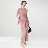 2025 suit clothes women's Popular style irregular short-sleeved T-shirt drape straight-leg pants temperament commuter two-piece set summer
