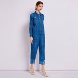 Miyake imitation denim print pleated suit women's popular spring and autumn fashion casual short jacket pants two-piece set thin