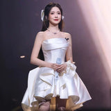 2025 light wedding evening dress  new high-end one-word shoulder tube top satin small man certificate registration model