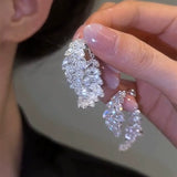 Light luxury zircon leaf earrings, women's niche high-end sense, front and rear earrings, light luxury sterling silver needle ear jewelry, new trend