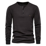HULIANFU 2025 Popularan size New autumn and winter men's bottoming shirt Henry collar long-sleeved waffle T-shirt men's solid color Popular trade men's T-shirt